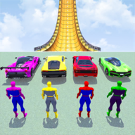 down Superhero Car Mega Ramp Games Mod Apk